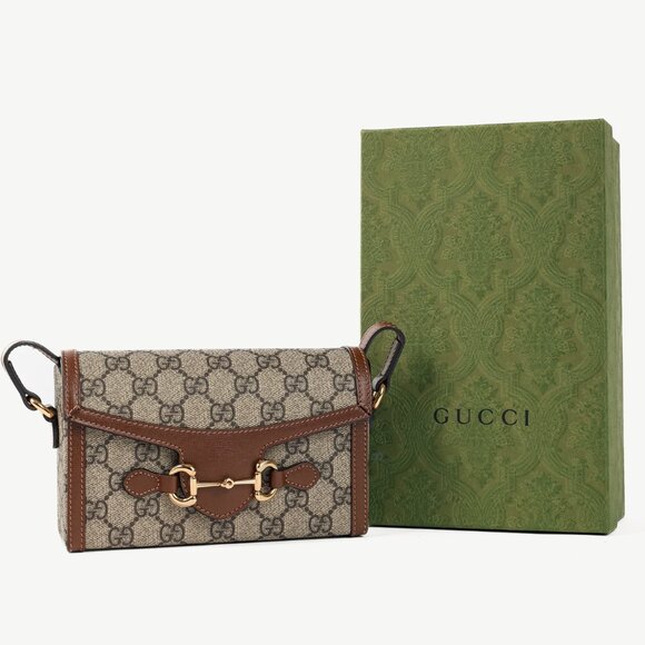 Gucci "Gucci Horsebit 1955" Beige & Dark Brown GG Supreme Mini Bag - Picture 13 of 13